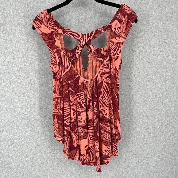 Free People Sugar Cane Strappy Top Size XS Floral Red Pink Boho Asymmetrical EUC - Picture 4 of 13